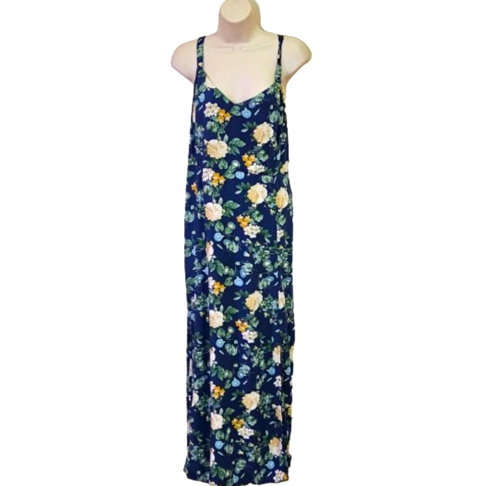 Old Navy Blue/Green Multi-Color Floral Sleeveless Maxi Slip Dress, X-Large